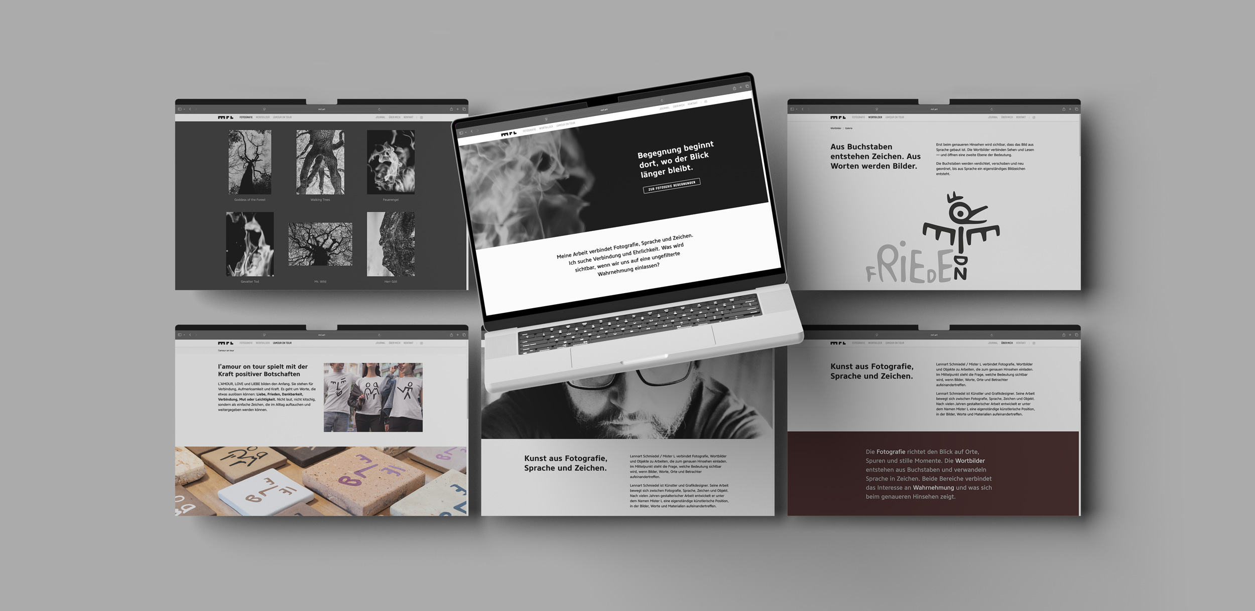 Collage mit Ansichten der neuen Website mrl.art von Lennart Schmiedel